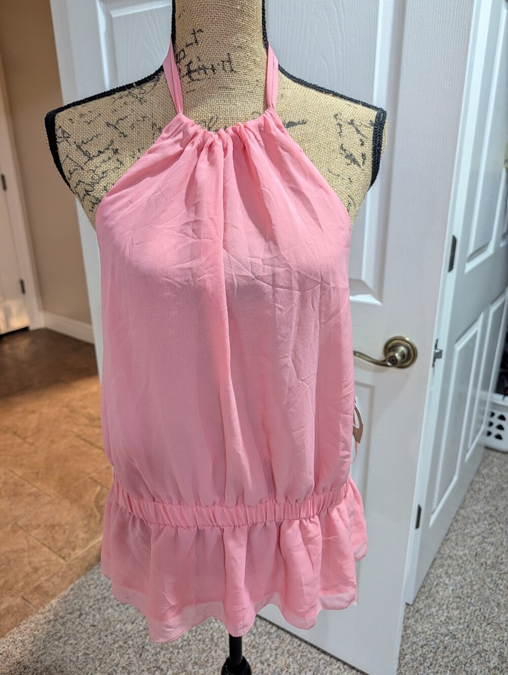 Sheer Ladies Pink Halter Ruffle